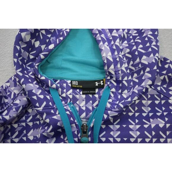 Under Armour Full Zip Fleece Jacket Semi-Fitted Geo Womens Sz Medium - Picture 5 of 7